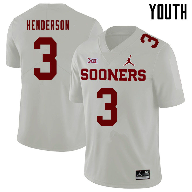 Jordan Brand Youth #3 Mikey Henderson Oklahoma Sooners College Football Jerseys Sale-White - Click Image to Close